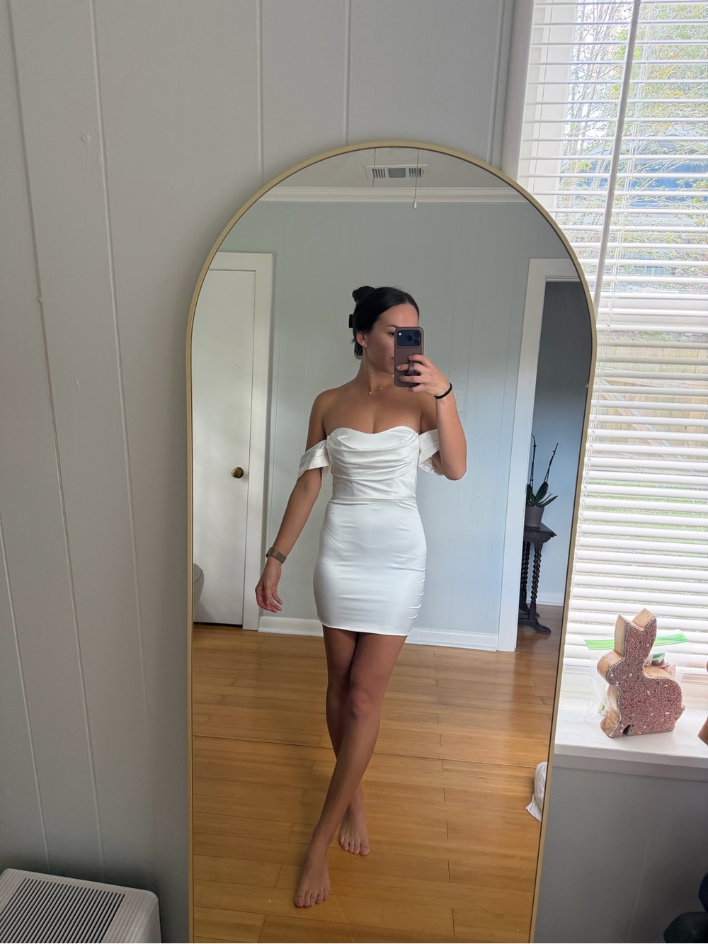 White Off-Shoulder Mini Dress with Sweetheart Neckline